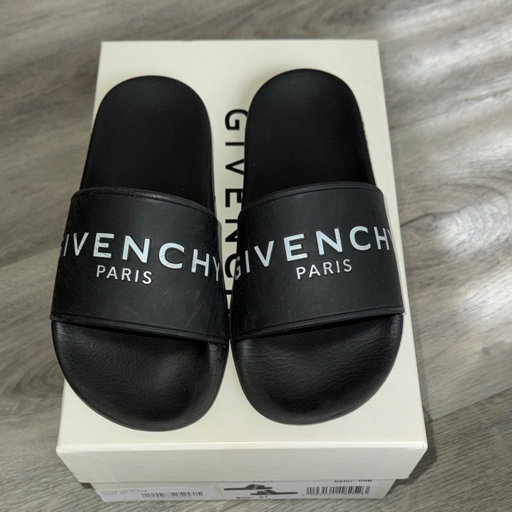 Givenchy Black Slide Sandals with White Logo